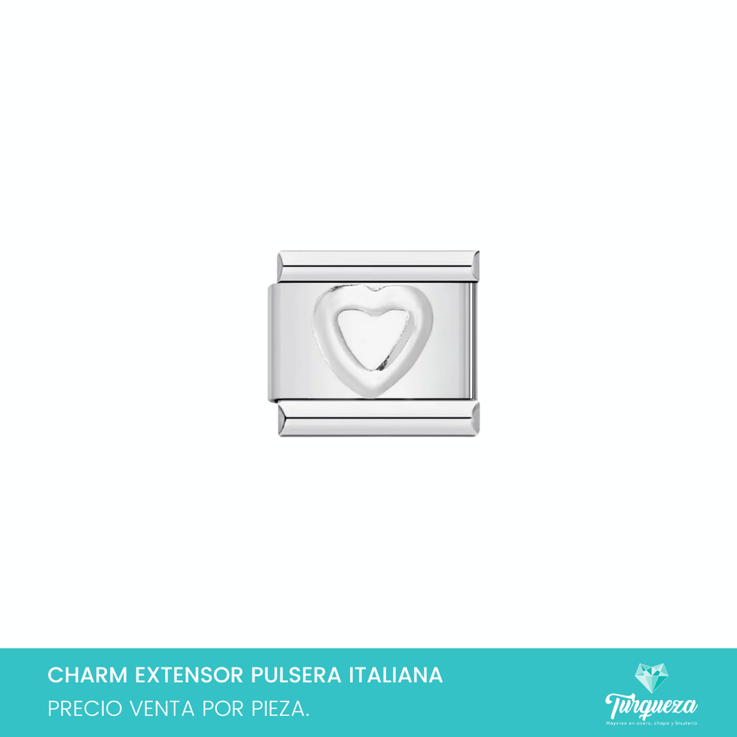 Dije Charm Corazon para Pulsera Tipo Italiana Plateado Acero Inoxidable