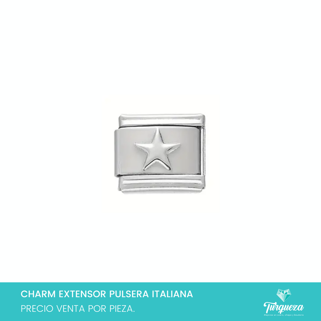 Dije Charm Estrella para Pulsera Tipo Italiana Plateado Acero Inoxidable