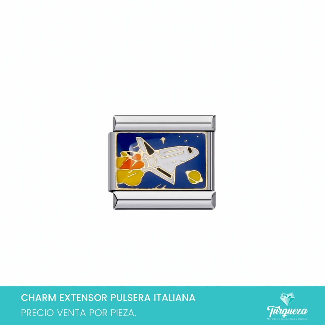 Dije Charm Cohete para Pulsera Tipo Italiana Plateado Acero Inoxidable