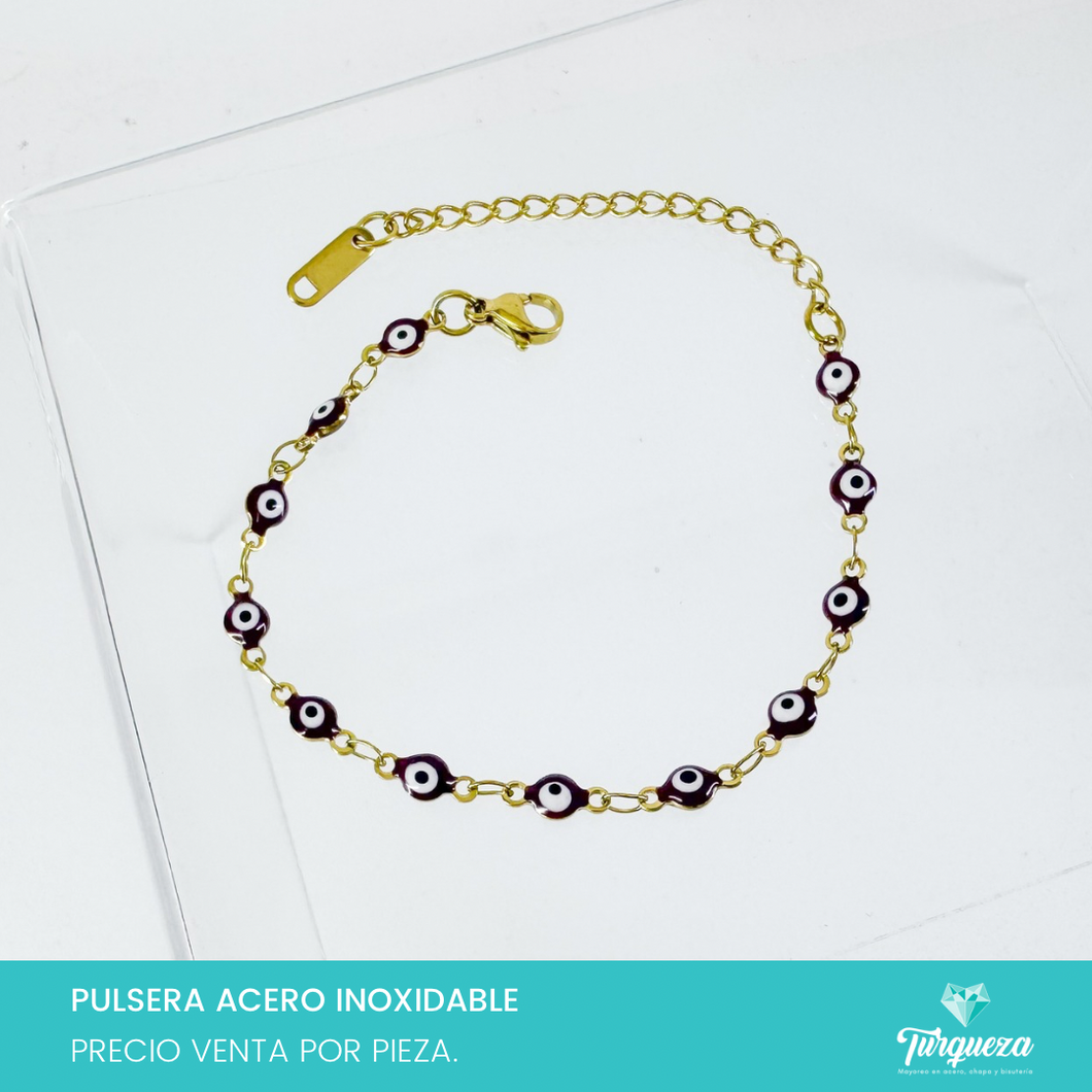 Pulsera Ojo Turco Uva Dorado (18cm-4mm) Acero Inoxidable