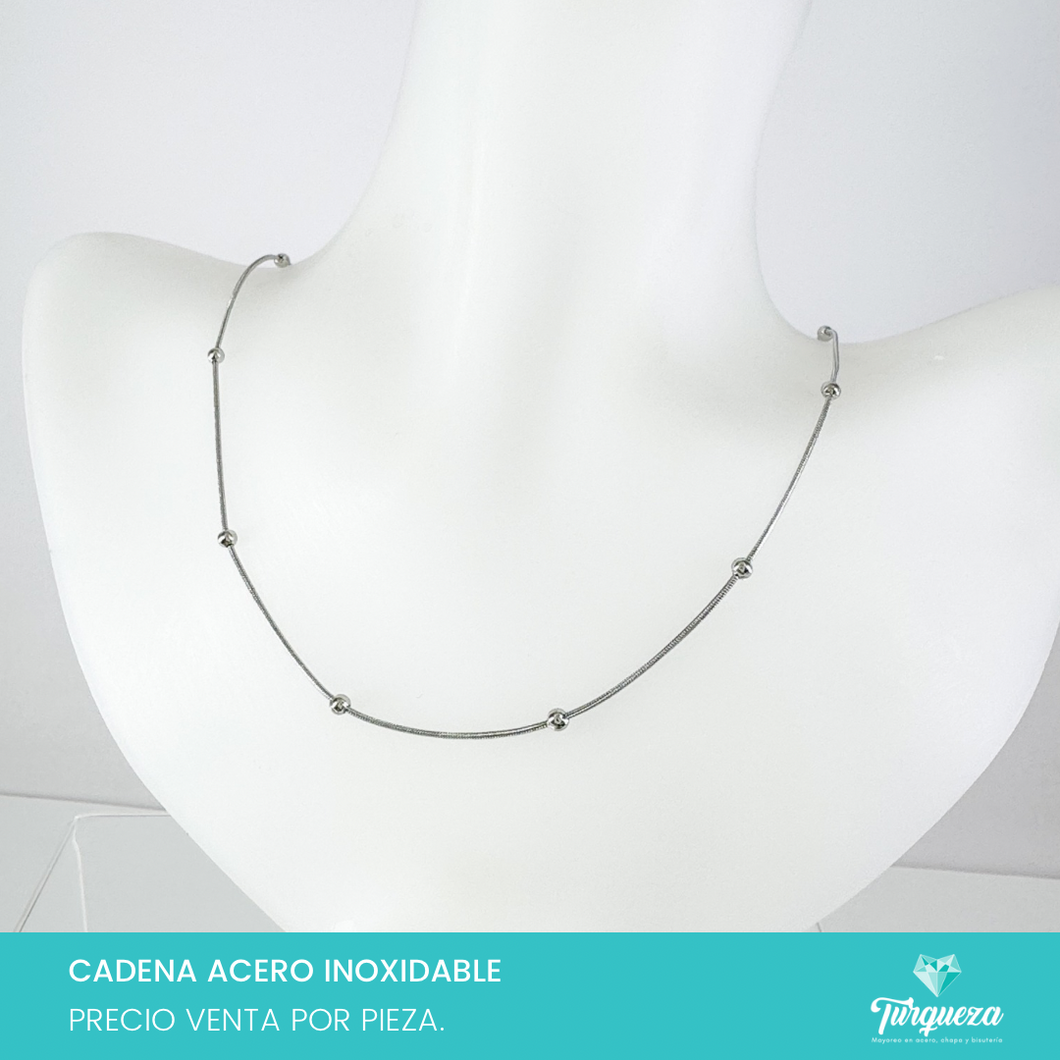Cadena Tubular Mini con Bolita Plateada (45cm-2mm) Acero Inoxidable