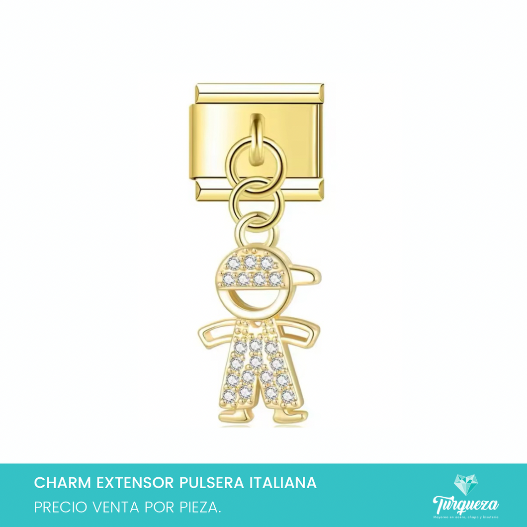 Dije Charm Niño Zirconias Colgante para Pulsera Tipo Italiana Dorado Acero Inoxidabler