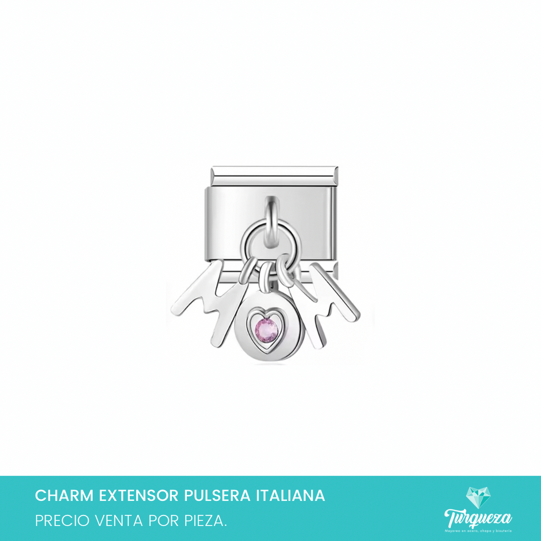 Dije Charm Mom Colgante para Pulsera Tipo Italiana Plateado Acero Inoxidable