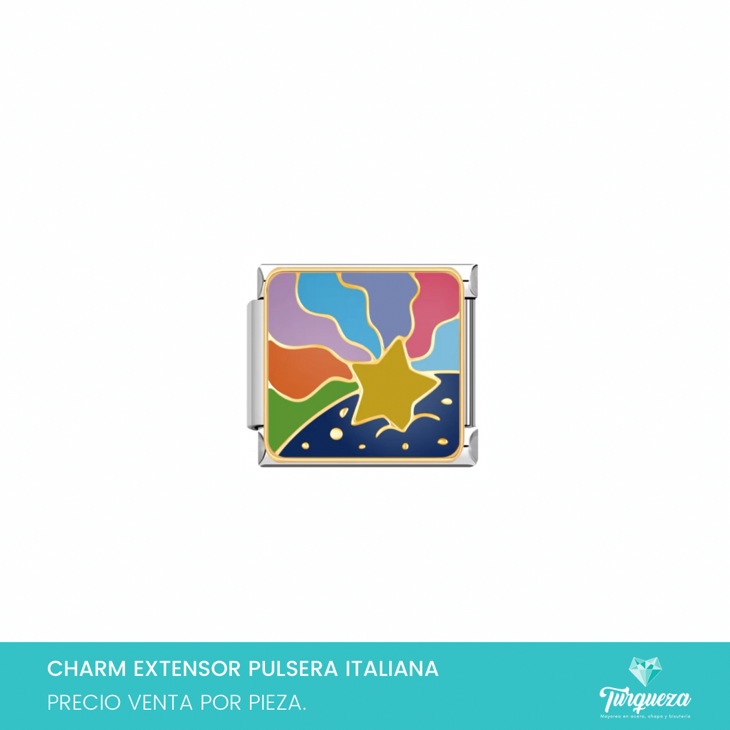 Dije Charm Estrella Arcoiris para Pulsera Tipo Italiana Plateado Acero Inoxidable