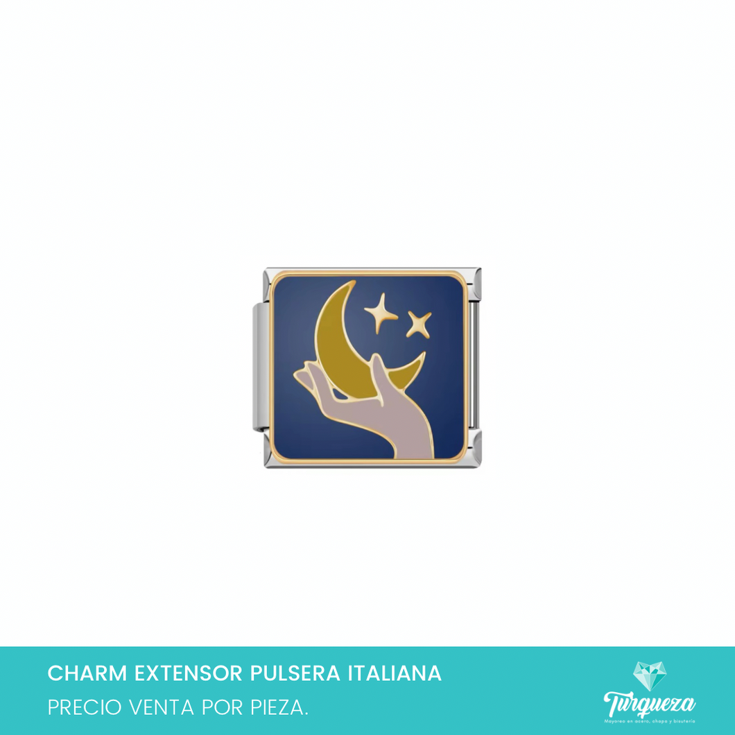 Dije Charm Luna para Pulsera Tipo Italiana Plateado Acero Inoxidable