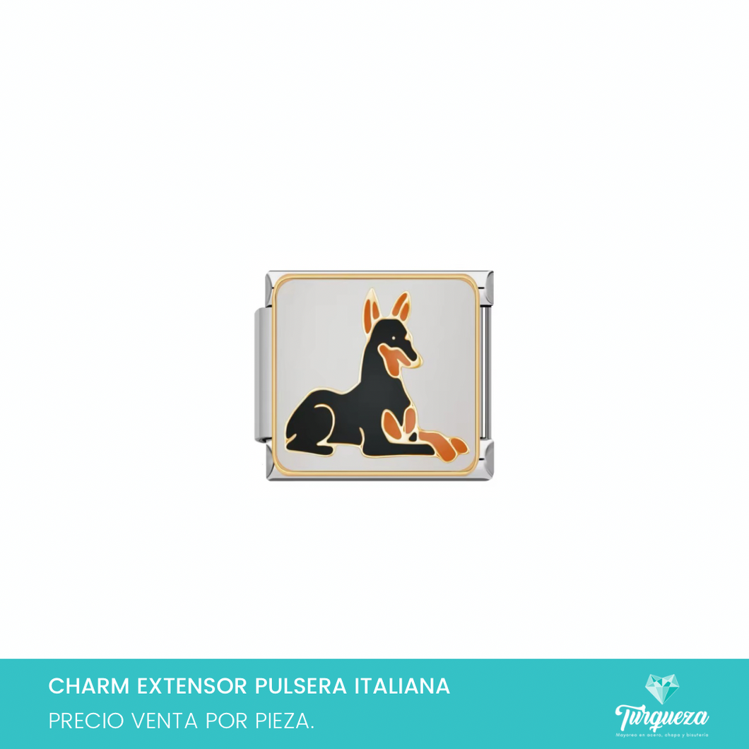 Dije Charm Doberman para Pulsera Tipo Italiana Plateado Acero Inoxidable