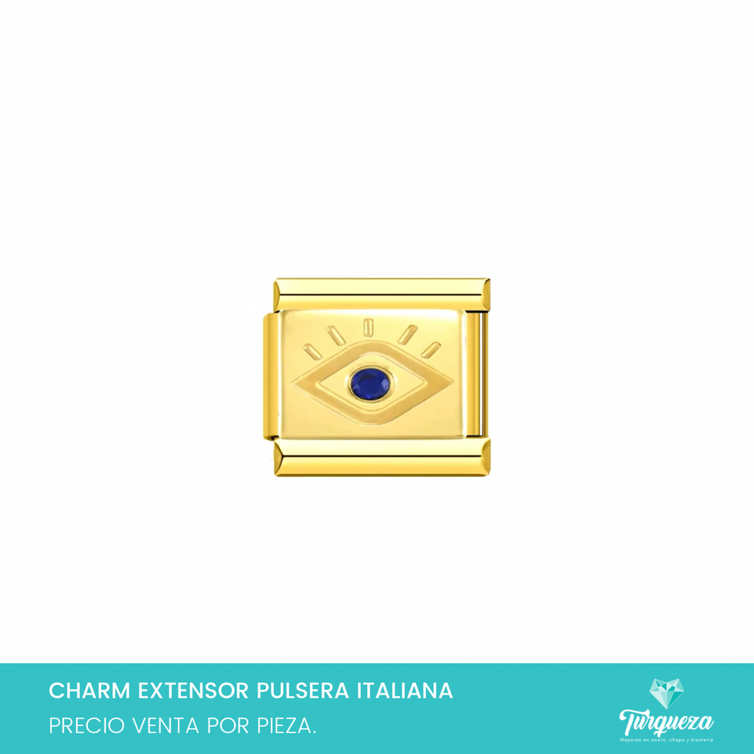 Dije Charm Ojo para Pulsera Tipo Italiana Dorado Acero Inoxidable