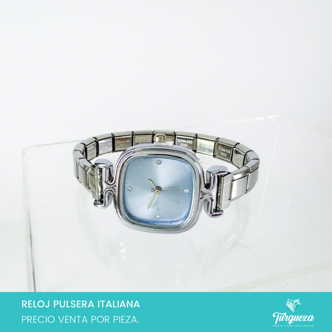 Reloj Azul Pulsera Tipo Italiana (Caratula + 14 charms) Acero Inoxidable