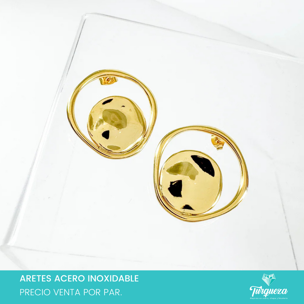 Arete Circulo Plano 2.5cm Dorado Acero Inoxidable