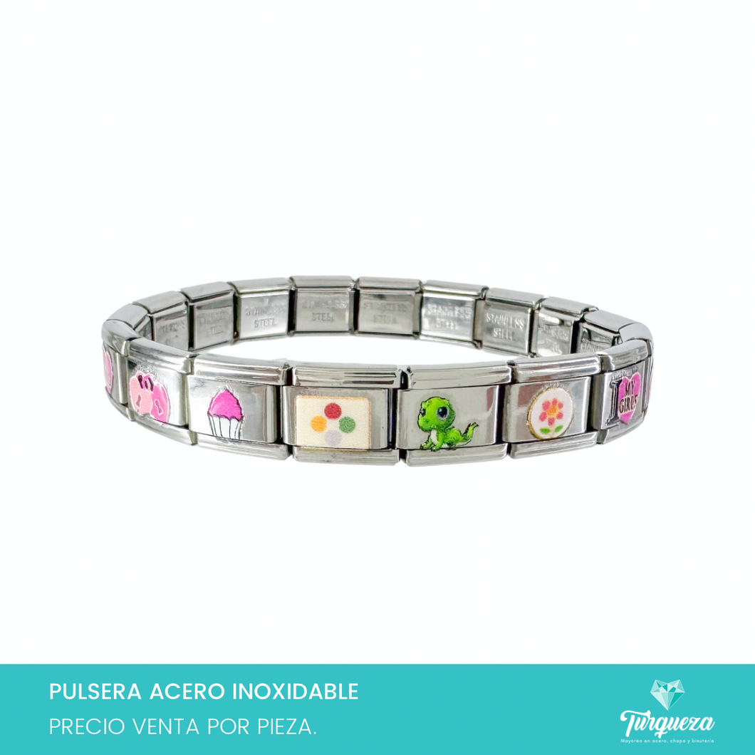 Pulsera Tipo Italiana Full Charms (18 charms imágenes varias) Acero Inoxidable