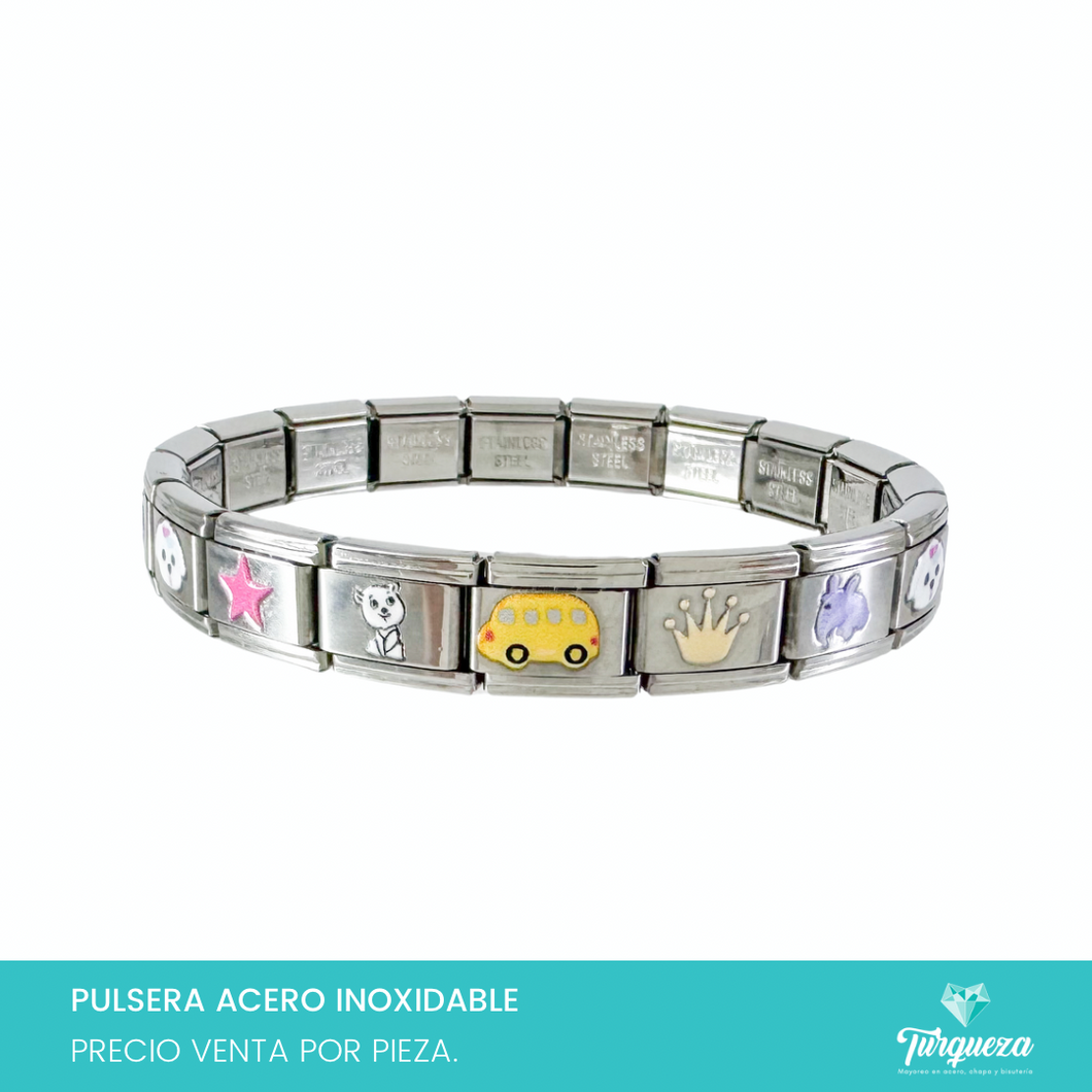 Pulsera Tipo Italiana Full Charms (18 charms imágenes varias) Acero Inoxidable