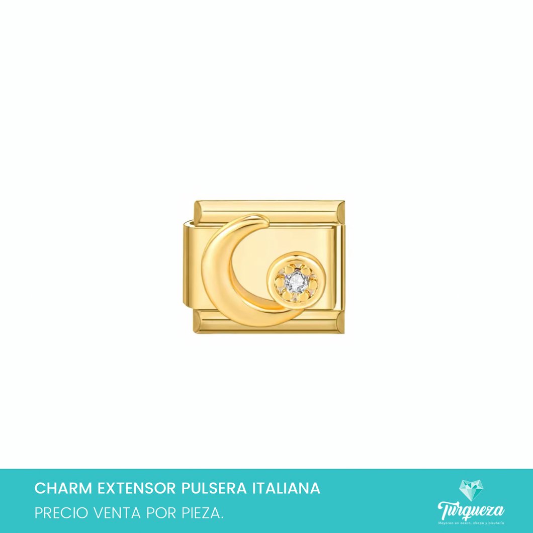 Dije Charm Luna para Pulsera Tipo Italiana Dorado Acero Inoxidable