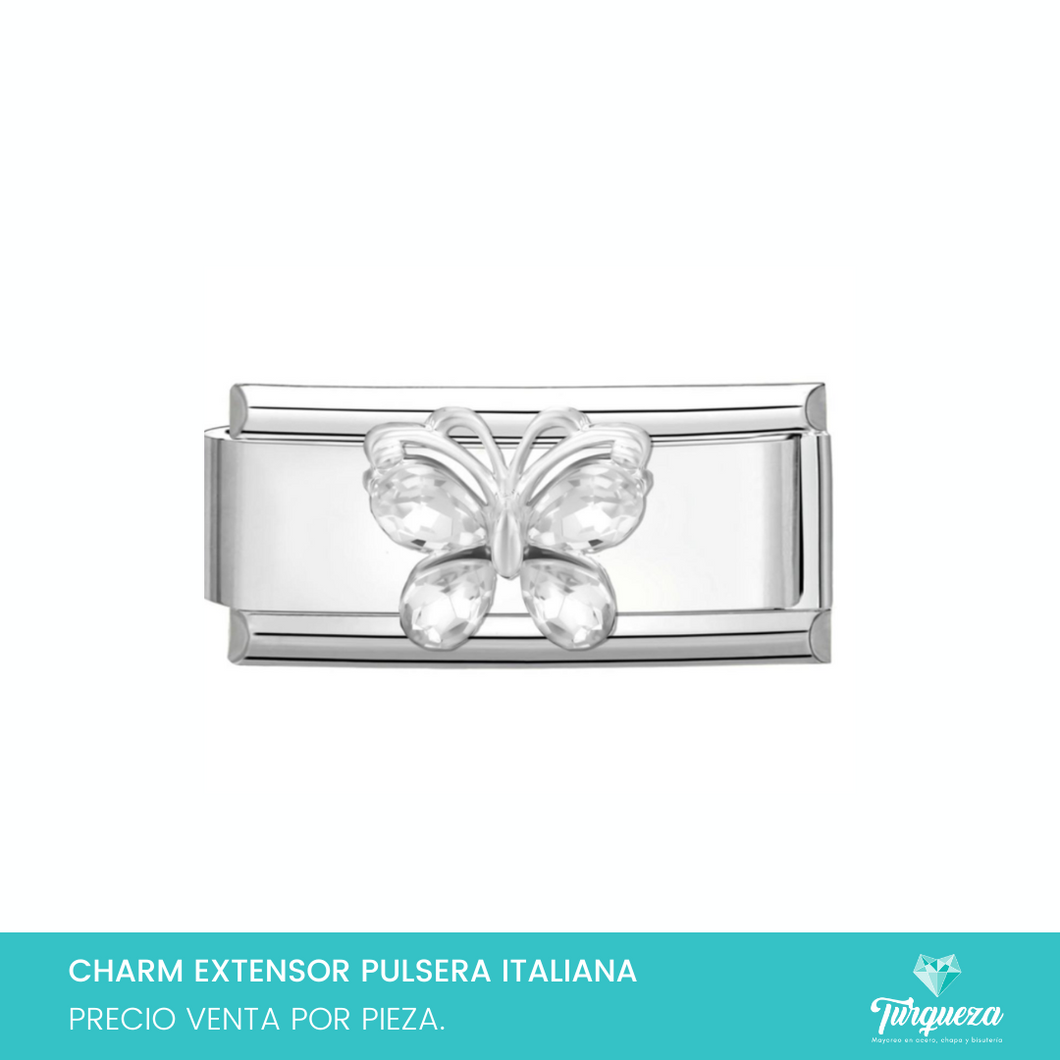 Dije Charm Doble Mariposa para Pulsera Tipo Italiana Acero Inoxidable