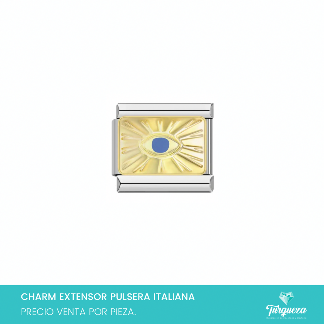 Dije Charm Ojo Destello para Pulsera Tipo Italiana Plateado Acero Inoxidable