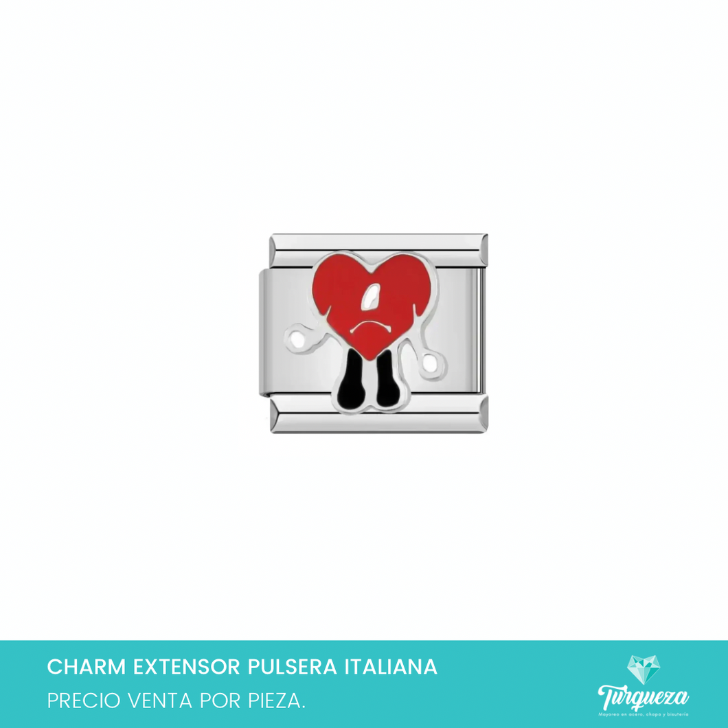 Dije Charm Corazon Bad B para Pulsera Tipo Italiana Plateado Acero Inoxidable