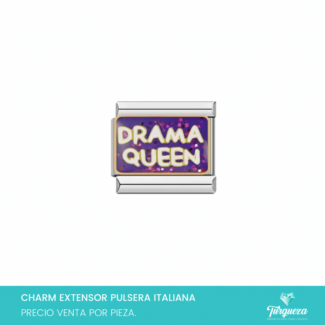 Dije Charm Drama Queen para Pulsera Tipo Italiana Plateado Acero Inoxidable