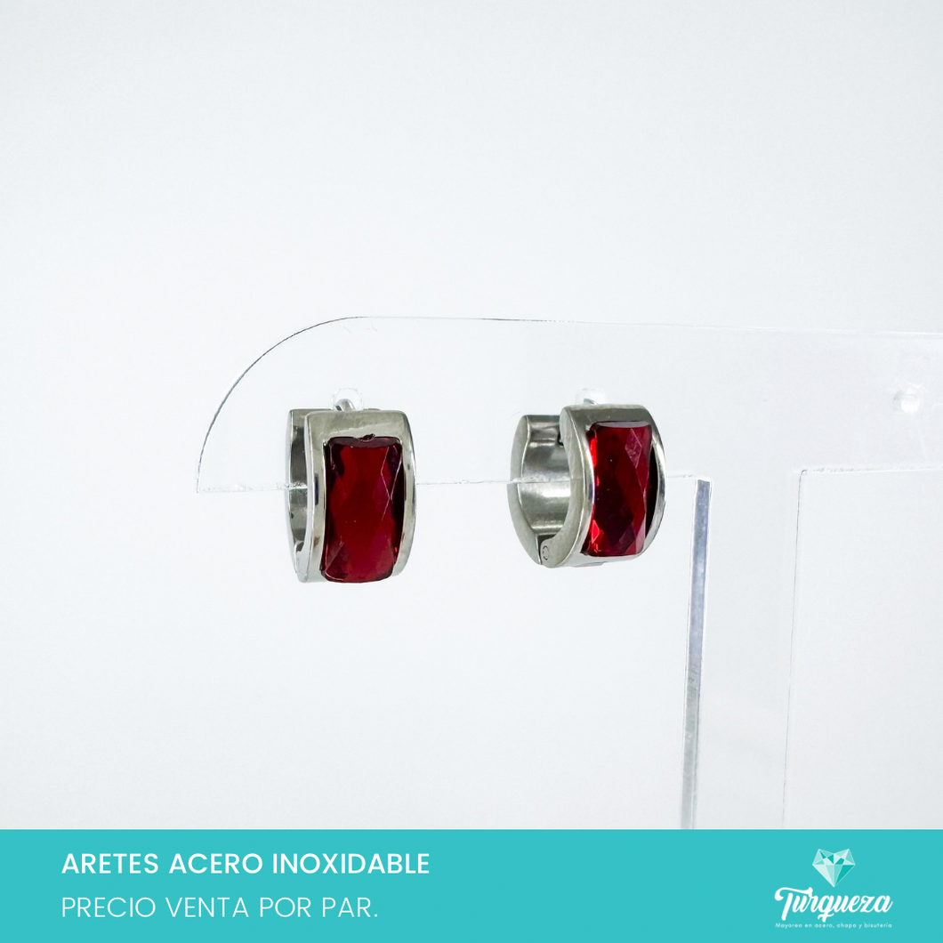 Arete Hoop Guinda Plateado Acero Inoxidable