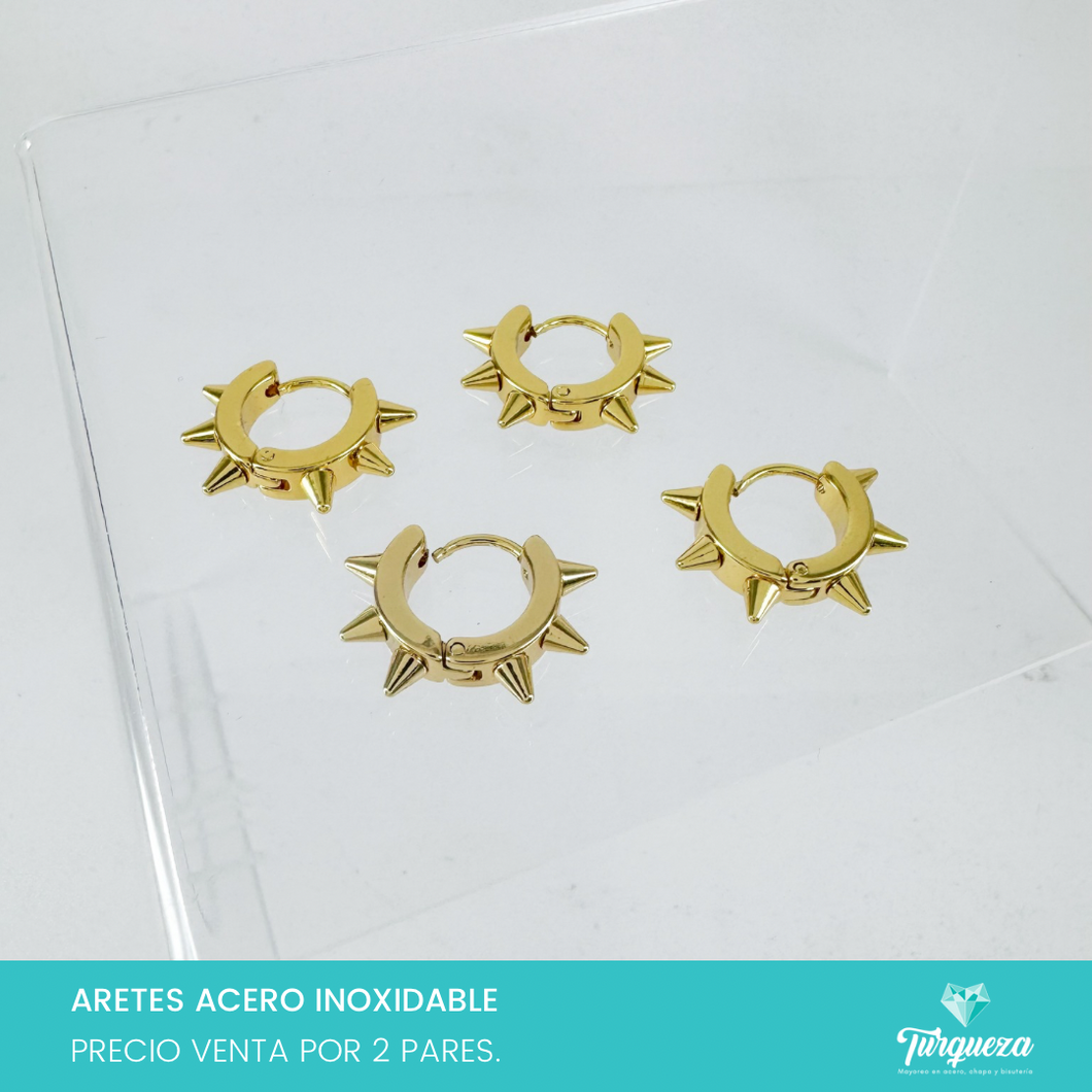 Arete Hoop Spikes Dorado (2 pares) Acero Inoxidable