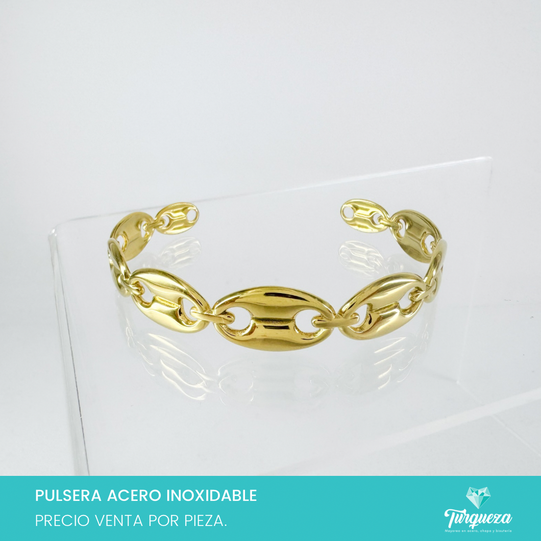 Pulsera Eslabon Chunky Dorado Acero Inoxidable