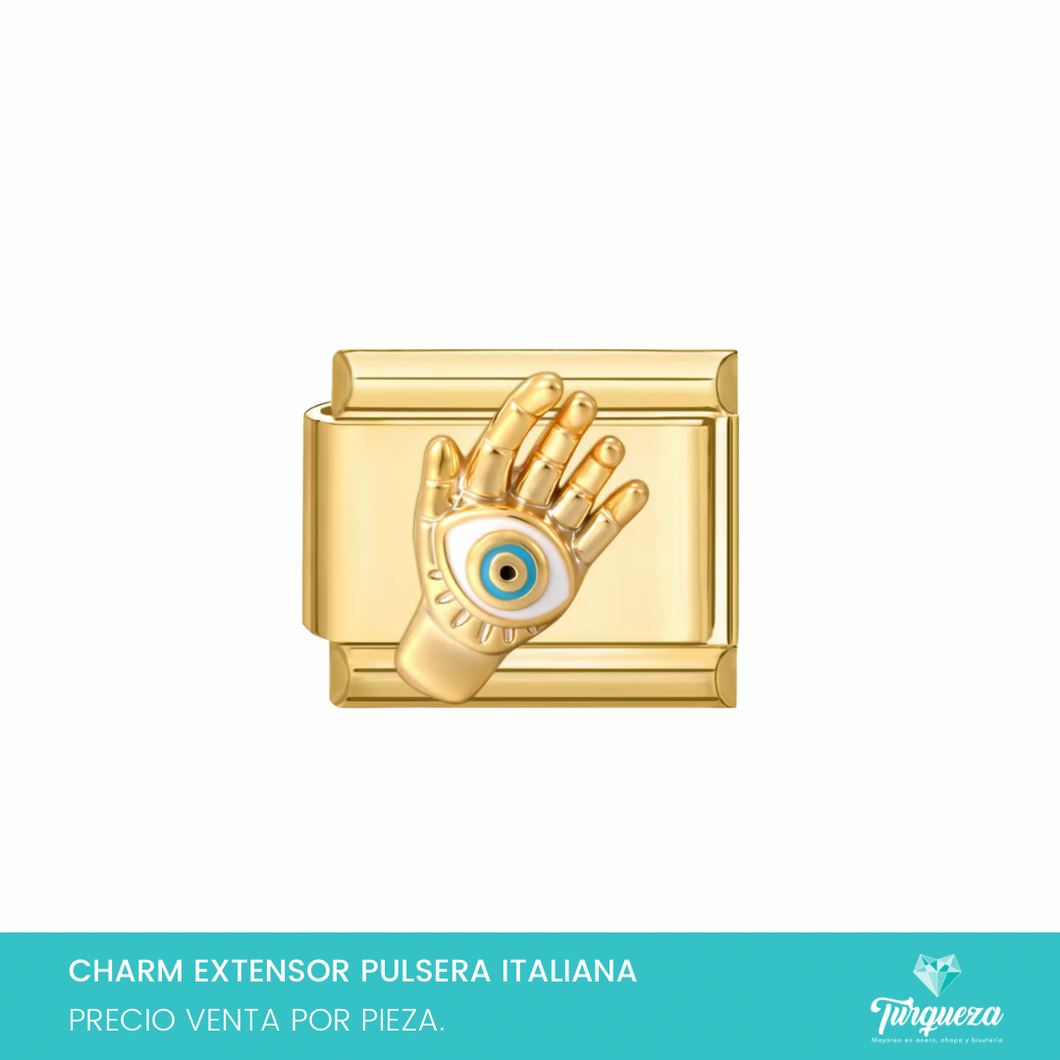 Dije Charm Mano Ojo para Pulsera Tipo Italiana Acero Inoxidable