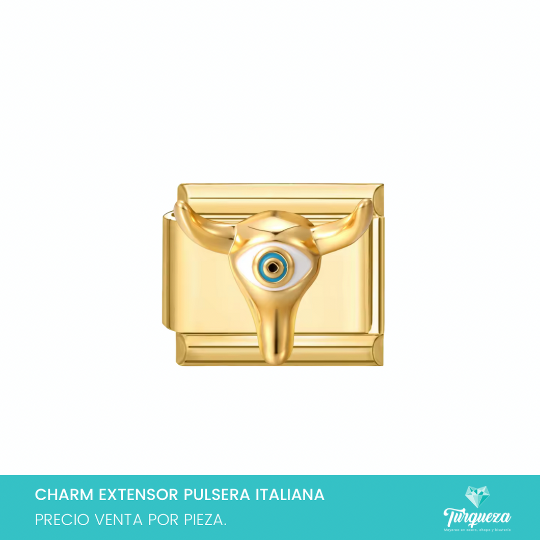 Dije Charm Toro Ojo para Pulsera Tipo Italiana Acero Inoxidable