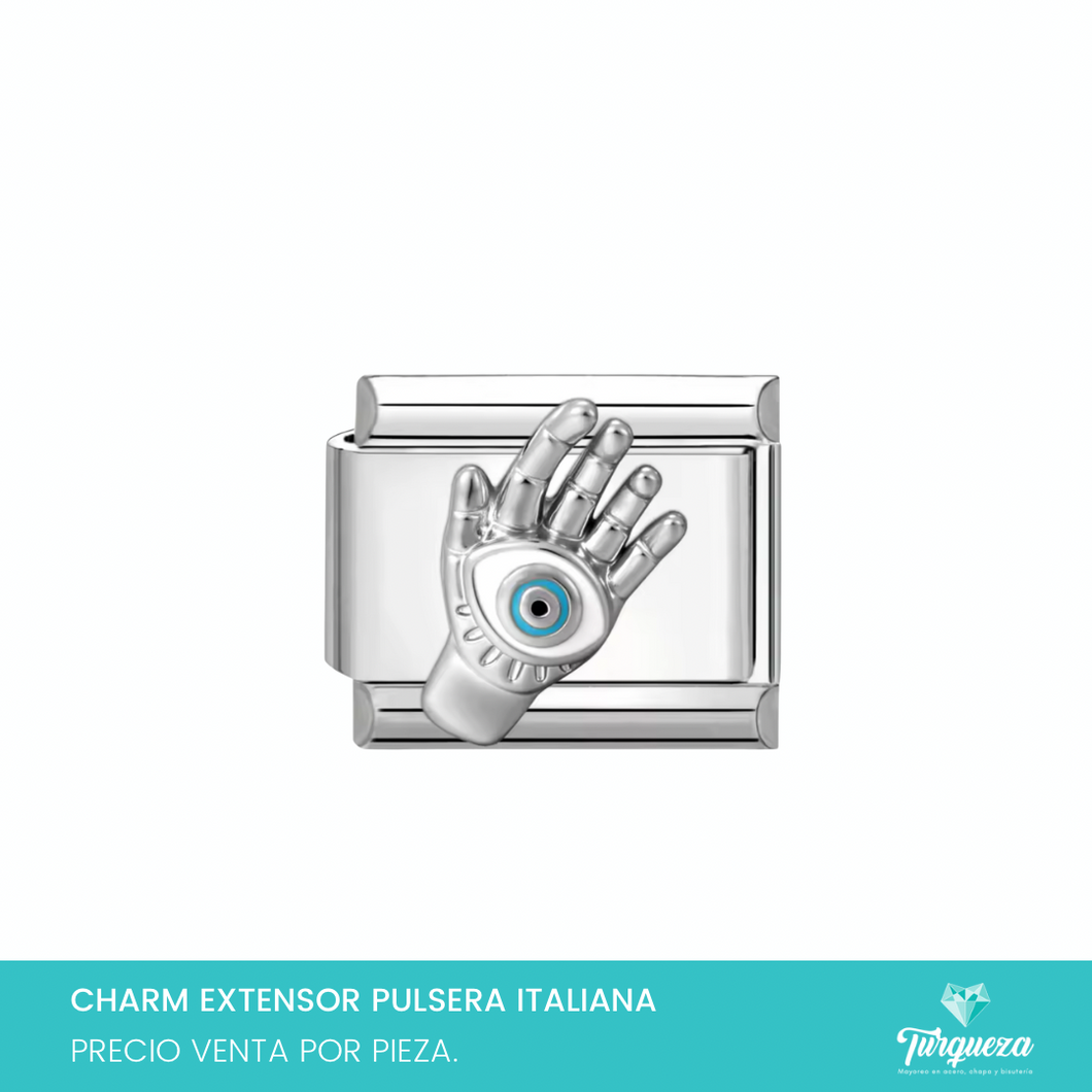 Dije Charm Mano Ojo para Pulsera Tipo Italiana Acero Inoxidable