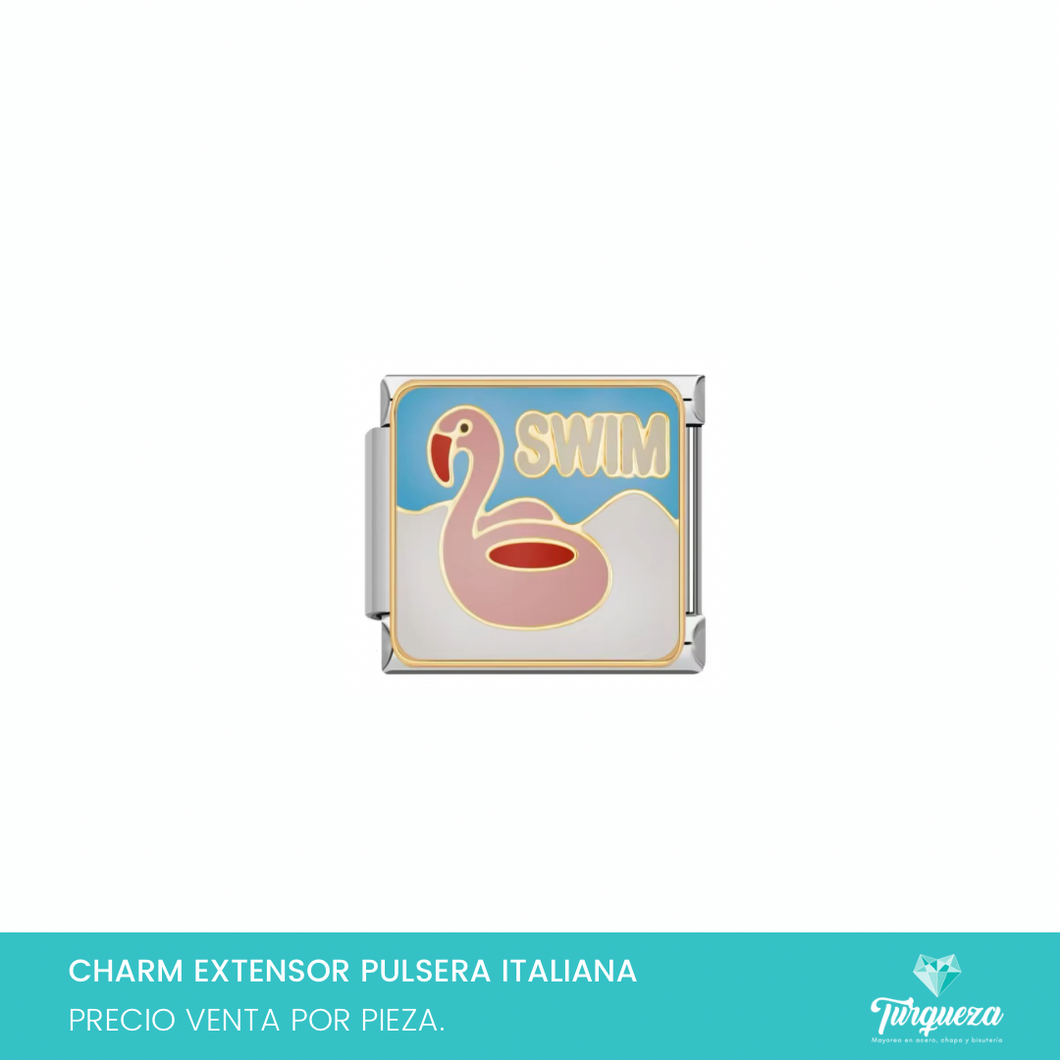 Dije Charm Swim para Pulsera Tipo Italiana Plateado Acero Inoxidable