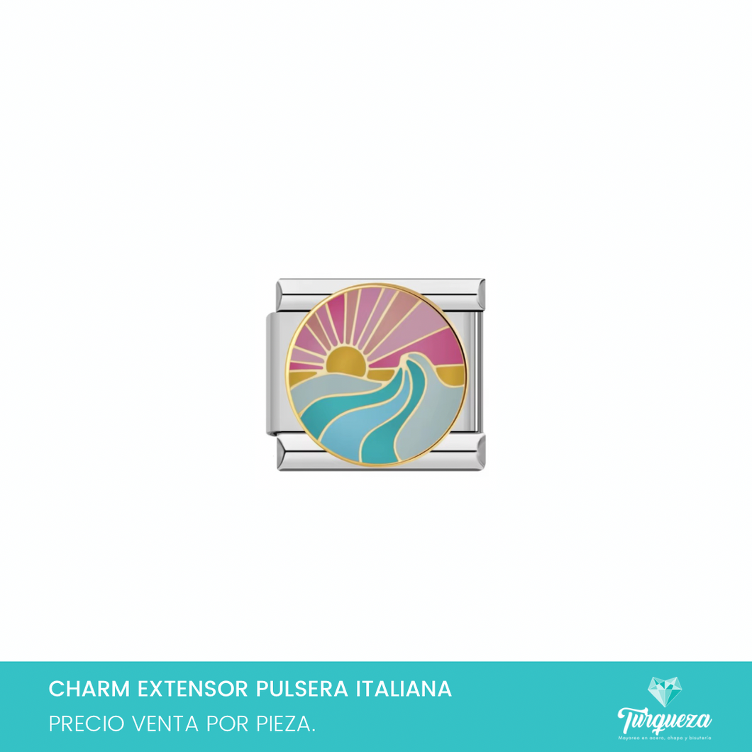 Dije Charm Playa para Pulsera Tipo Italiana Plateado Acero Inoxidable