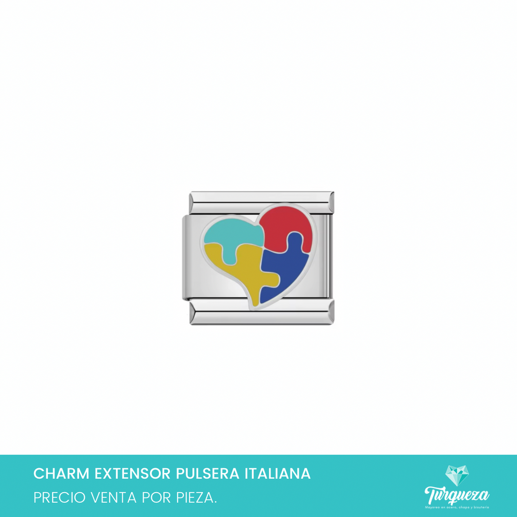 Dije Charm Corazon rompecabezas para Pulsera Tipo Italiana Plateado Acero Inoxidable