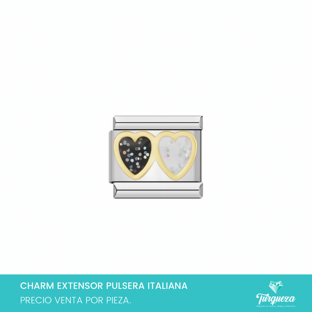 Dije Charm Corazones Brillos para Pulsera Tipo Italiana Plateado Acero Inoxidable