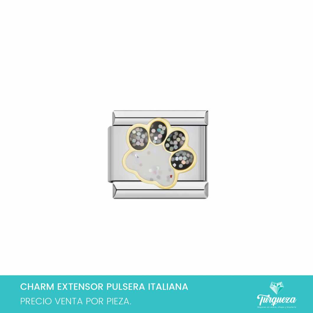 Dije Charm Huellita Brillos para Pulsera Tipo Italiana Plateado Acero Inoxidable