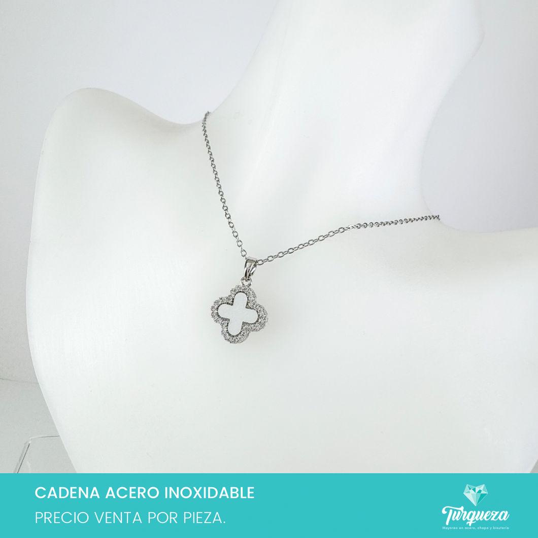 Collar Dupe VC Zirconias Doble Cara Plateado Acero Inoxidable