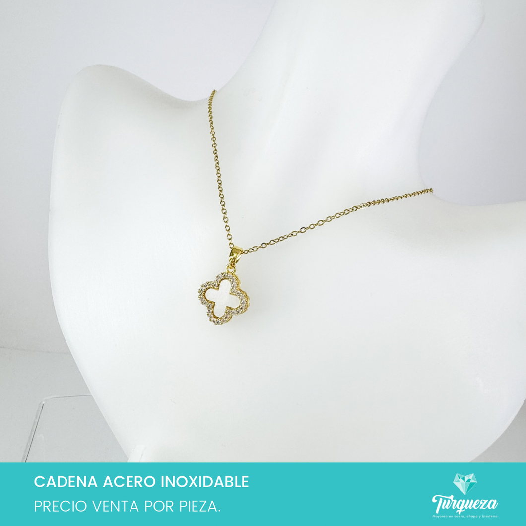 Collar Dupe VC Zirconias Doble Cara Dorado Acero Inoxidable