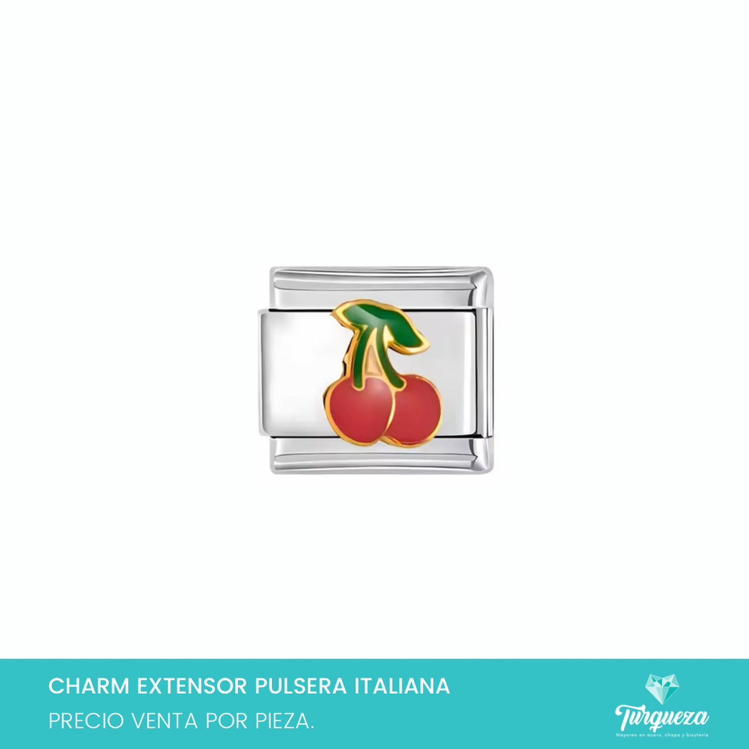 Dije Charm Cerezas para Pulsera Tipo Italiana Plateado Acero Inoxidable