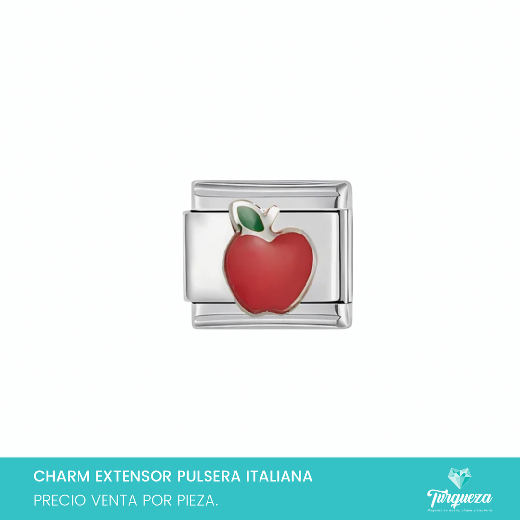 Dije Charm Manzana para Pulsera Tipo Italiana Plateado Acero Inoxidable