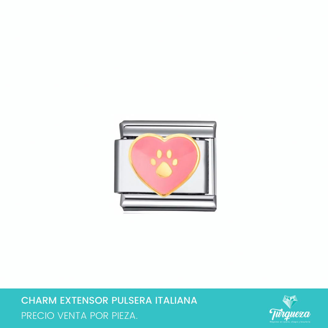 Dije Charm Corazon Huellita para Pulsera Tipo Italiana Plateado Acero Inoxidable