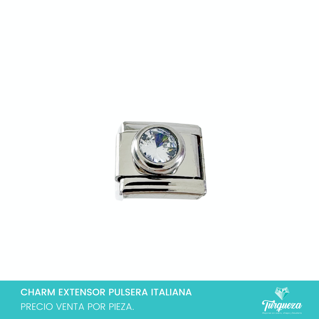 Dije Charm Zirconia Cristalina para Pulsera Tipo Italiana Plateado Acero Inoxidable