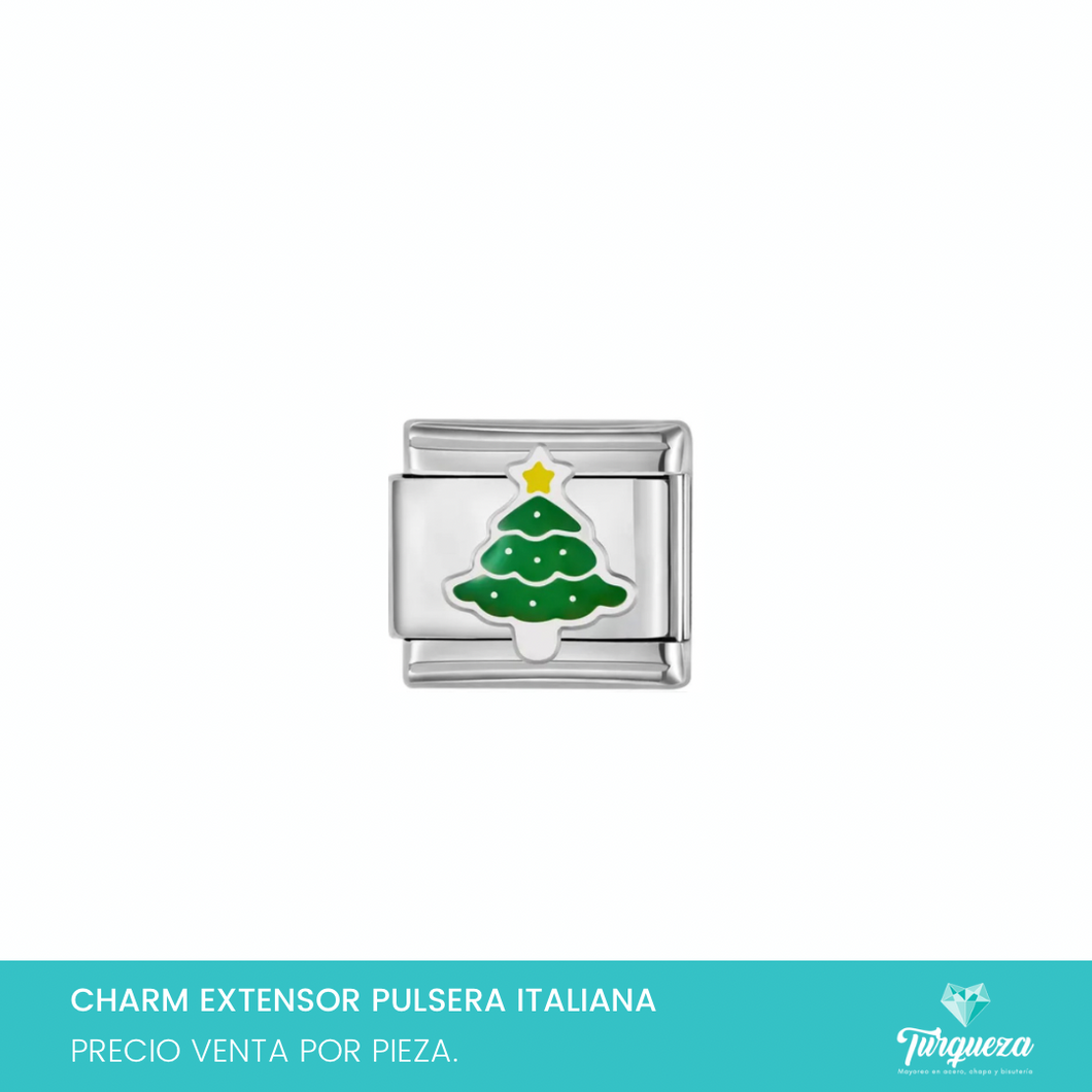 Dije Charm Pino Navidad para Pulsera Tipo Italiana Plateado Acero Inoxidable