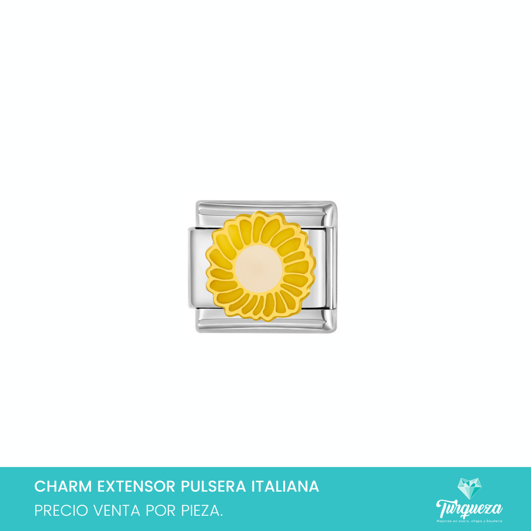 Dije Charm Girasol para Pulsera Tipo Italiana Plateado Acero Inoxidable