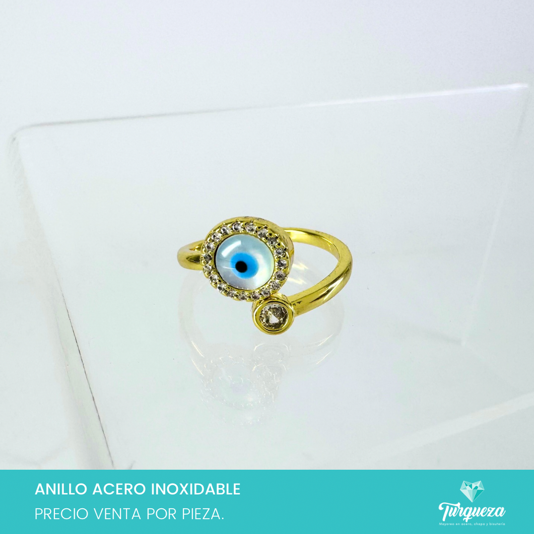 Anillo Ojo Dorado Acero Inoxidable