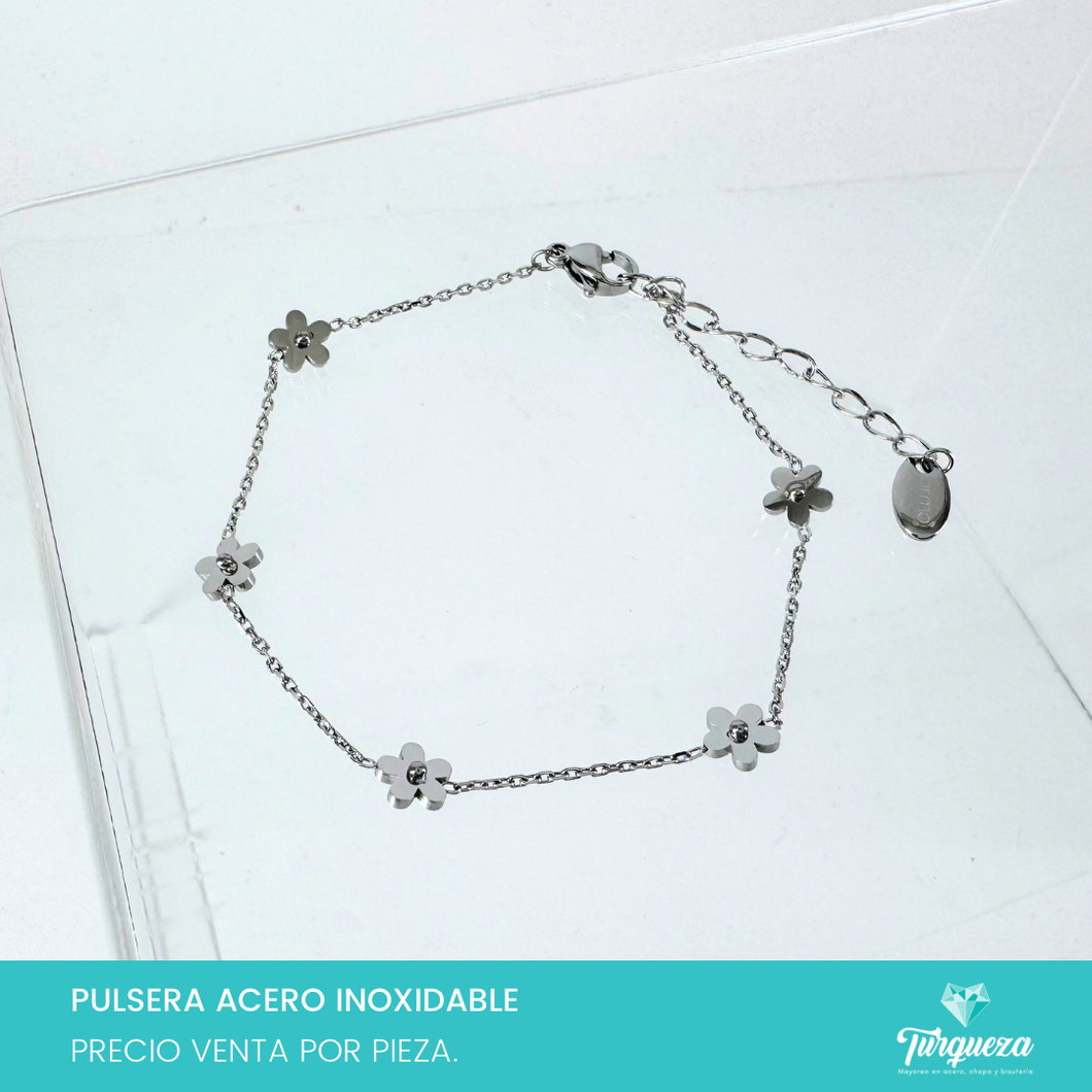 Pulsera flor Plateado Acero Inoxidable