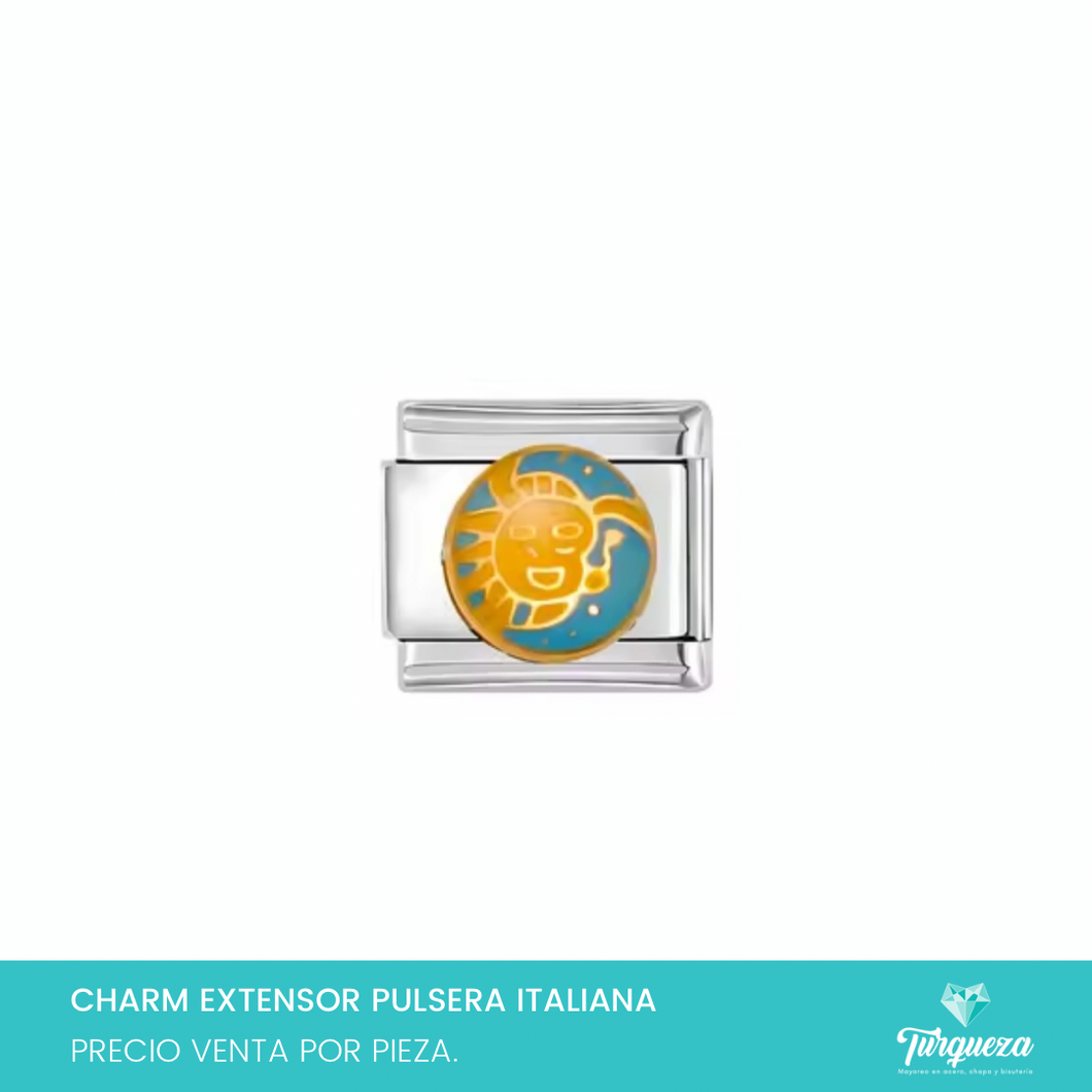 Dije Charm Sol y Luna para Pulsera Tipo Italiana Plateado Acero Inoxidable