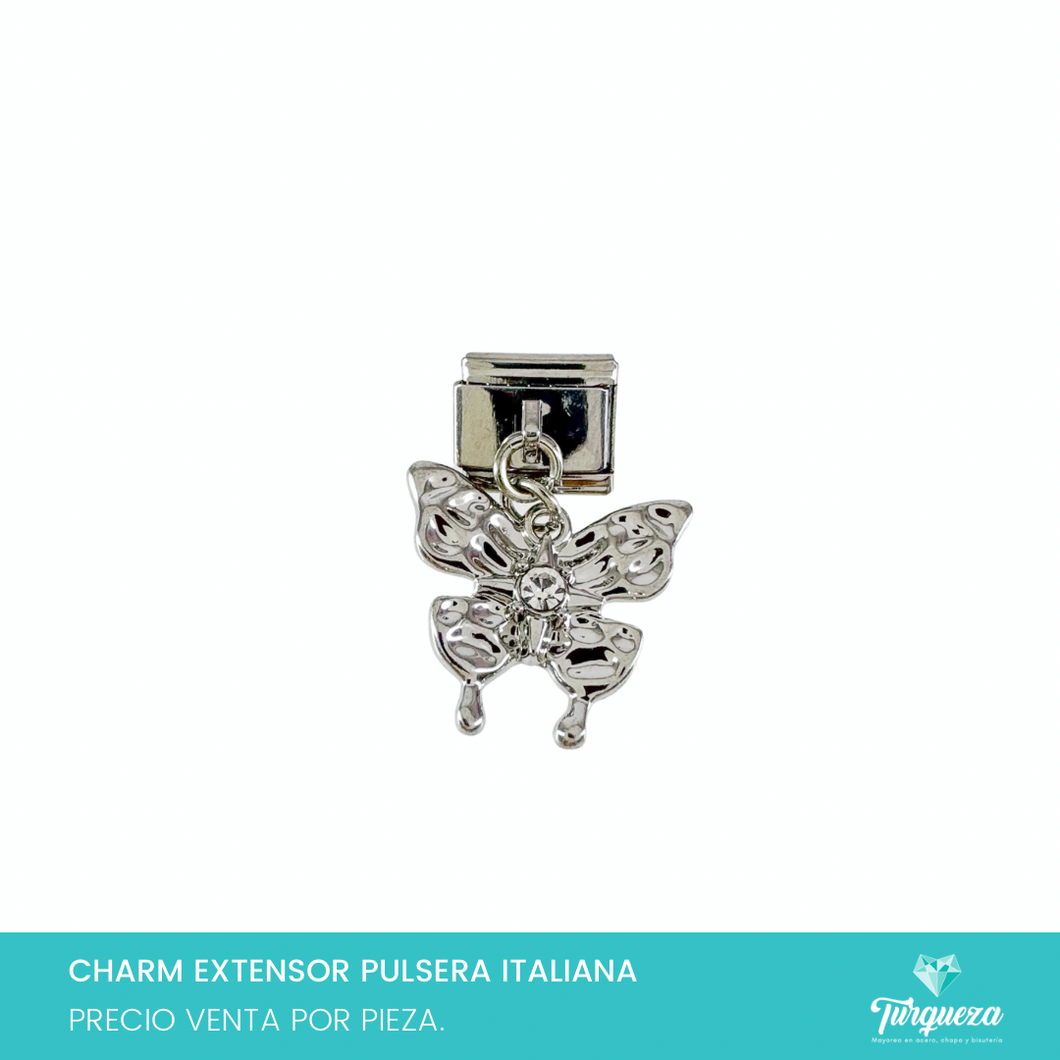 Dije Charm Mariposa Colgante para Pulsera Tipo Italiana Plateado Acero Inoxidable