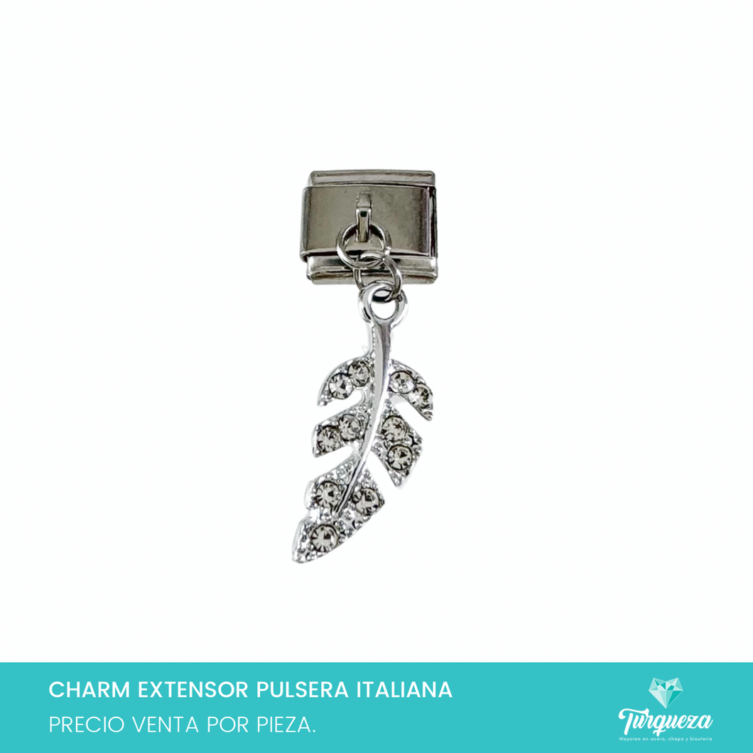 Dije Charm Hoja Colgante para Pulsera Tipo Italiana Plateado Acero Inoxidable