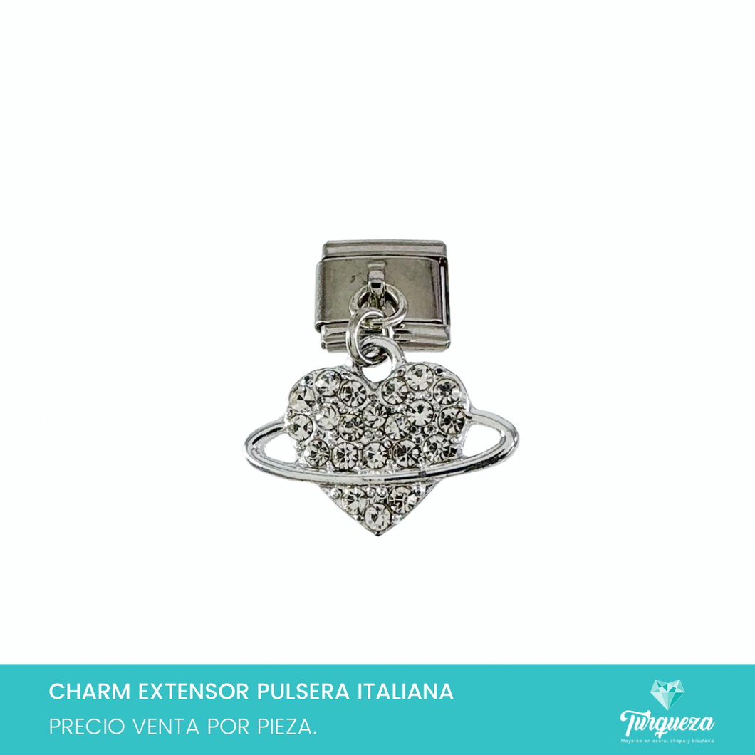 Dije Charm Corazón Colgante para Pulsera Tipo Italiana Plateado Acero Inoxidableo