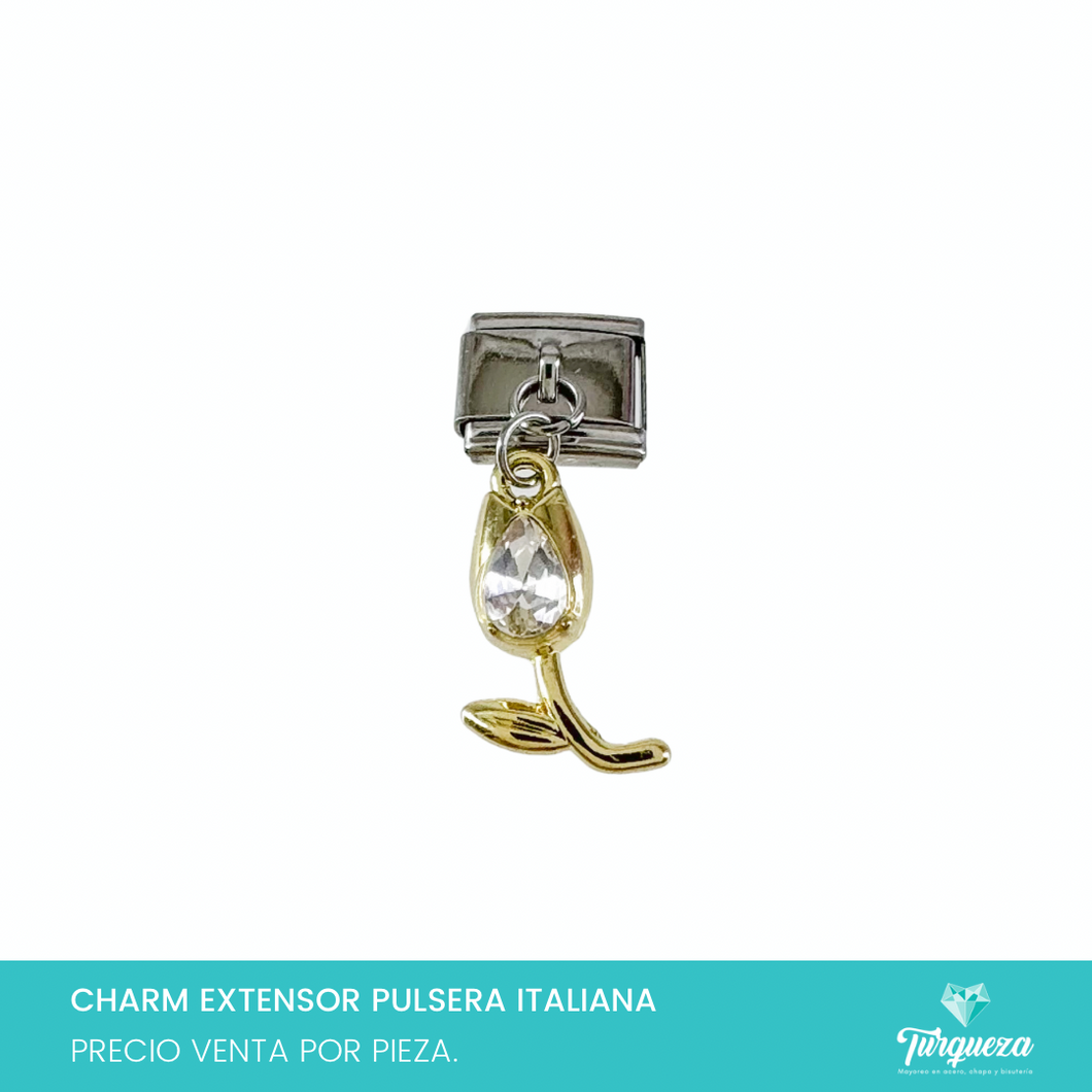 Dije Charm Flor Colgante para Pulsera Tipo Italiana Plateado Acero Inoxidableo