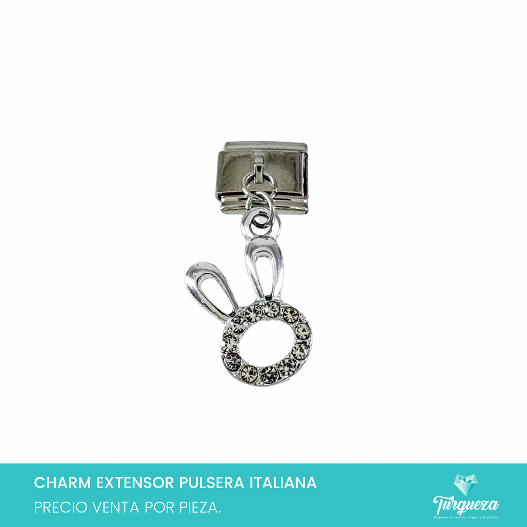 Dije Charm Conejo Colgante para Pulsera Tipo Italiana Plateado Acero Inoxidableo