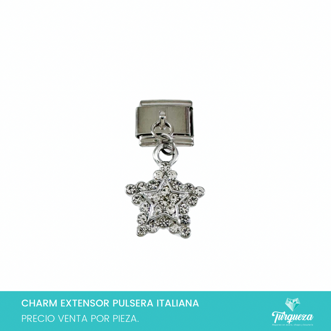 Dije Charm Estrella Colgante para Pulsera Tipo Italiana Plateado Acero Inoxidableo