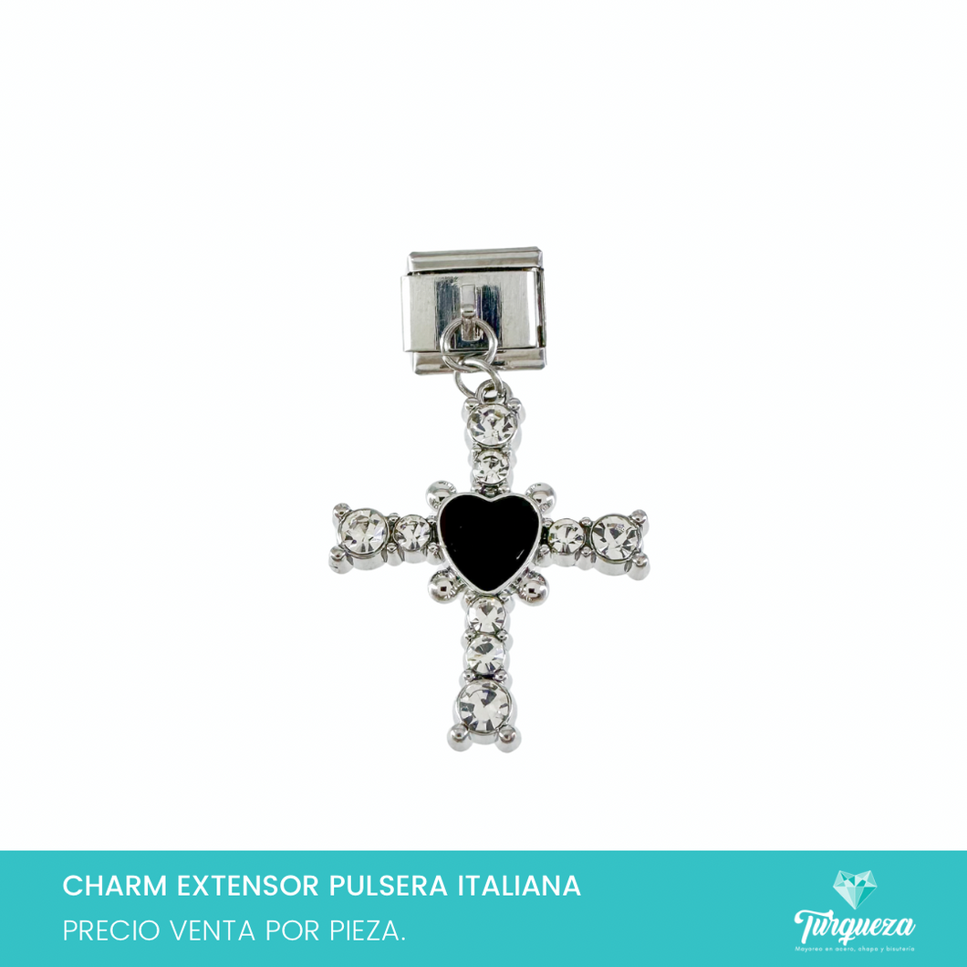 Dije Charm Cruz Colgante para Pulsera Tipo Italiana Plateado Acero Inoxidableo