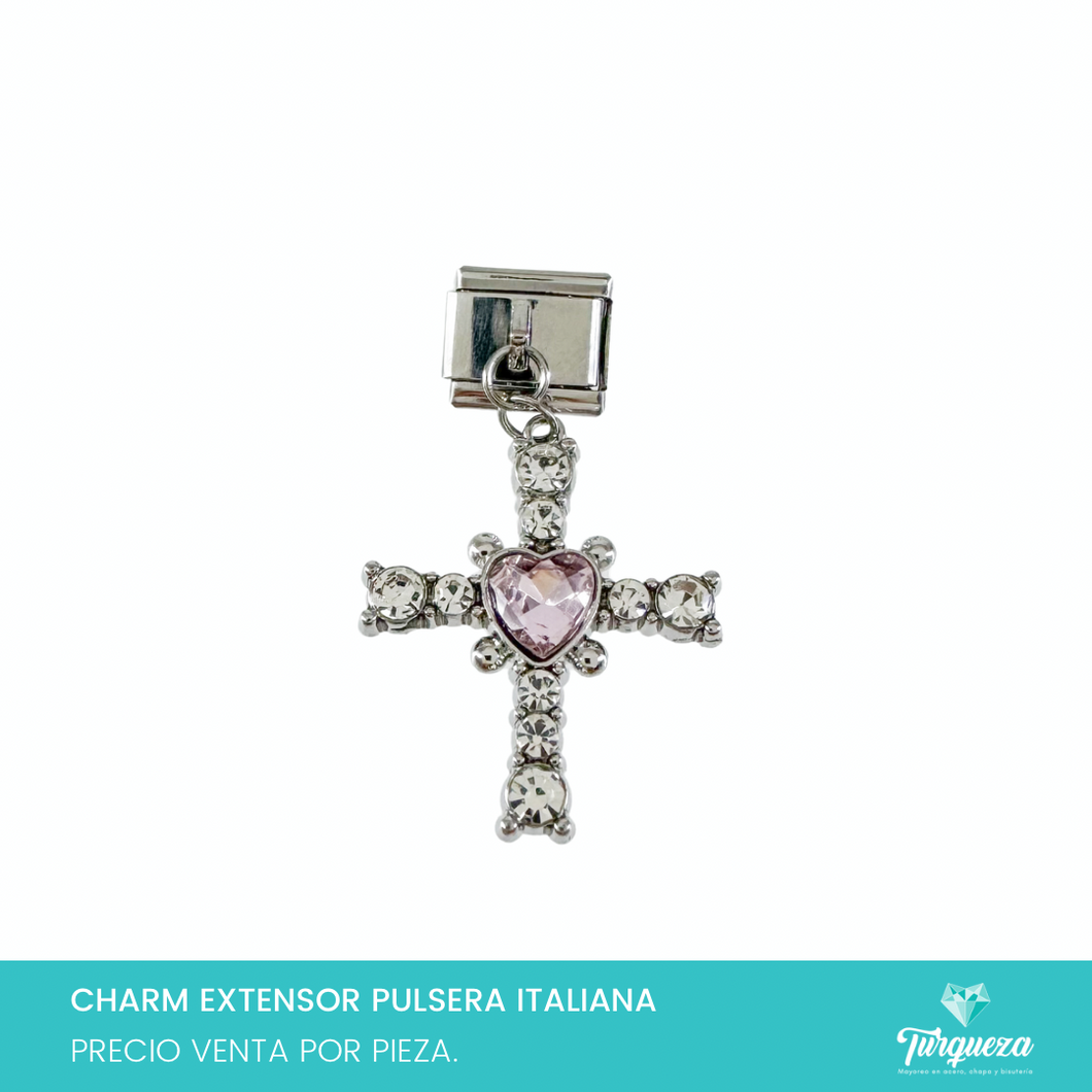 Dije Charm Cruz Colgante para Pulsera Tipo Italiana Plateado Acero Inoxidableo